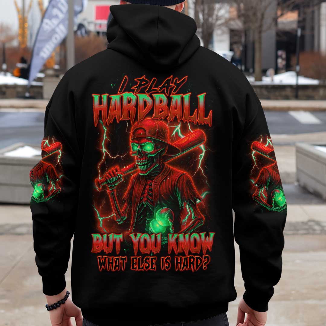 I Play Hardball - Black Skull Baseball Hoodie