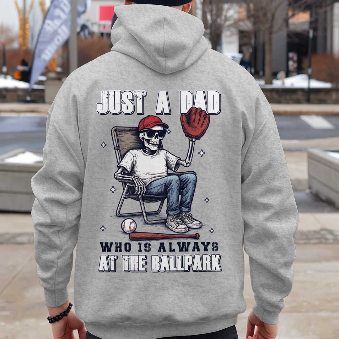 A Dad Who Is Always At The Ballpark - Navy and Grey Dad Baseball Hoodie