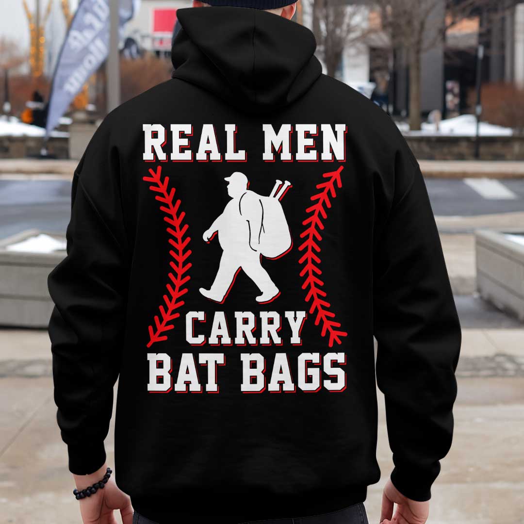 Real Men Carry Bat Bags - Black and Grey Baseball Hoodie