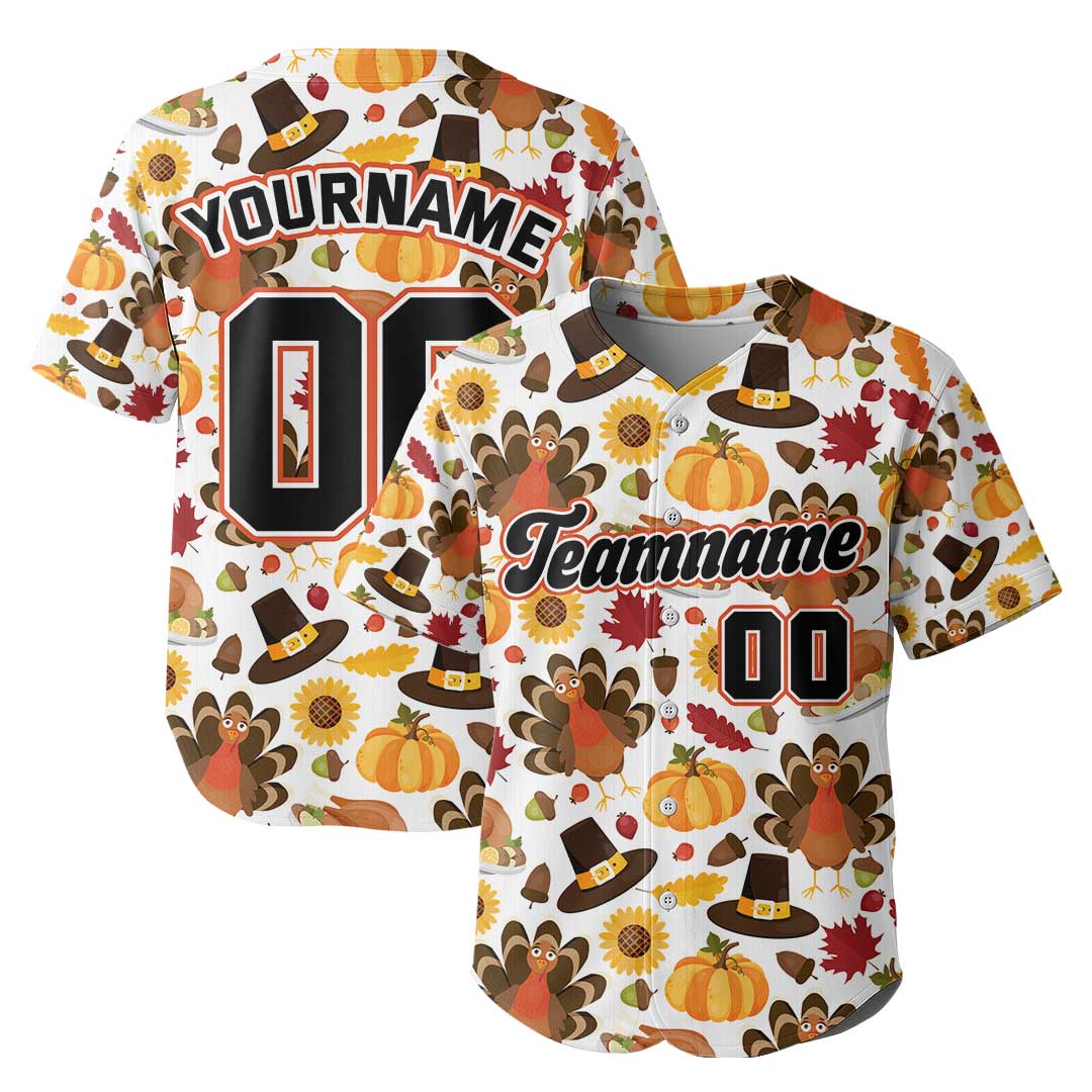 Custom Thanksgiving Baseball Jersey with Fall Season Pattern