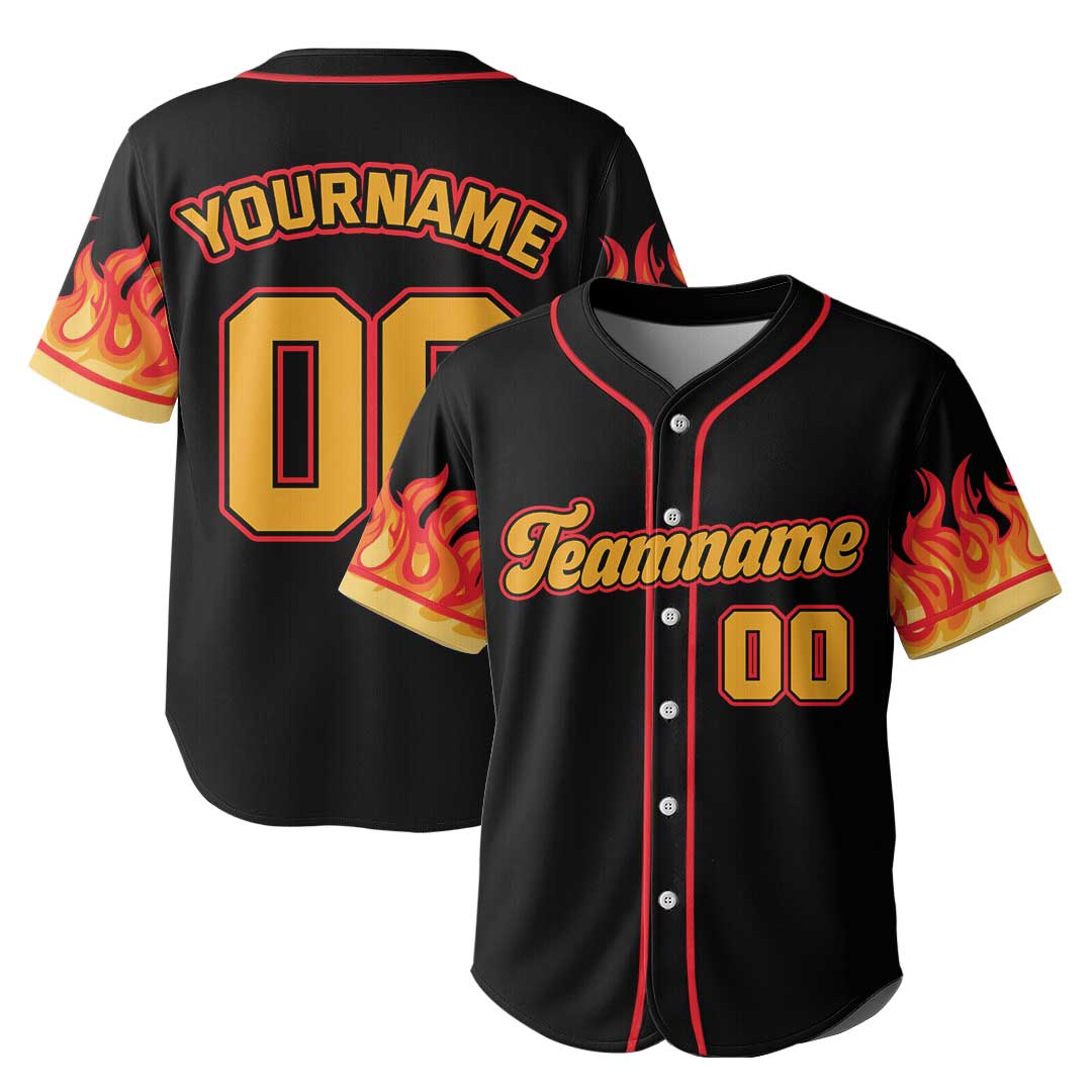 Custom Baseball Jersey with Flames Pattern
