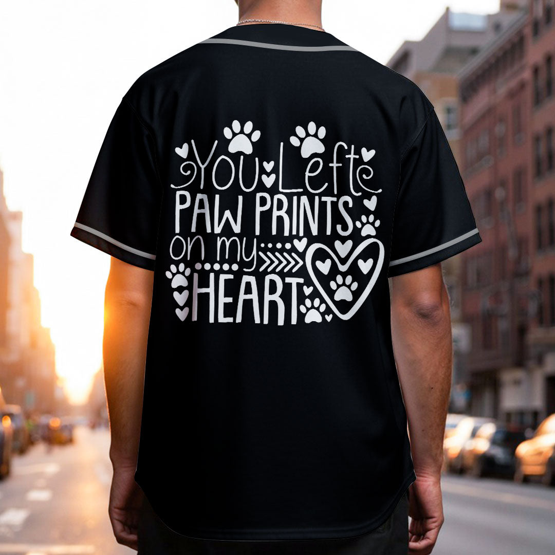You Left Paw Prints On My Heart - Custom Pet Memorial Baseball Jersey