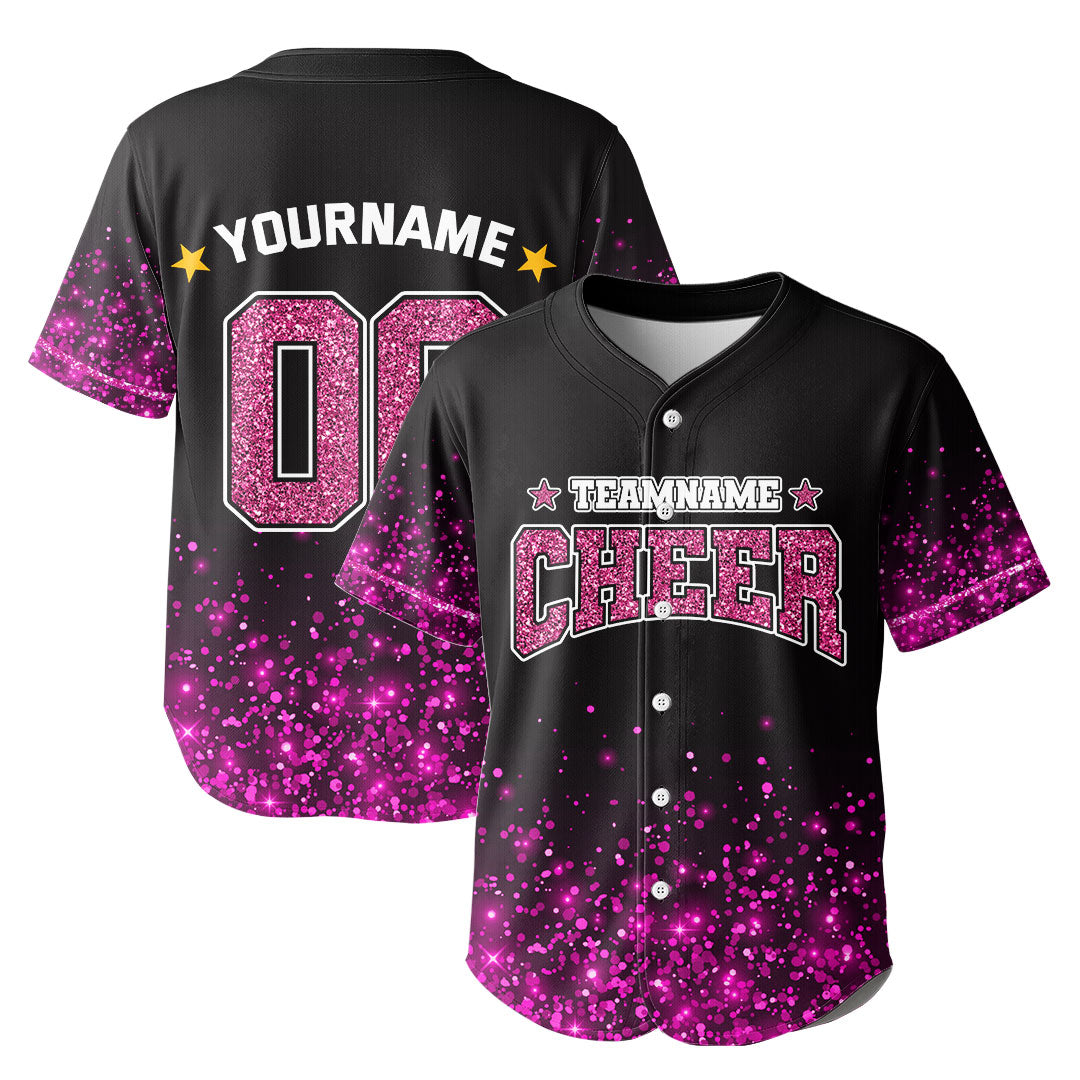 Custom Star Cheerleader Baseball Jersey with Glitter Effect
