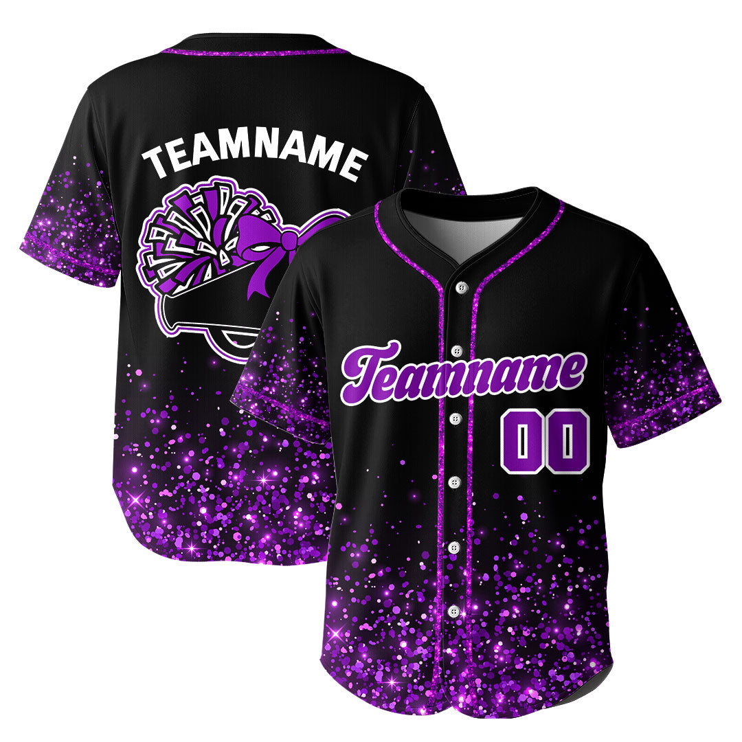 Custom Cheerleader Glitter Baseball Jersey with Bow and Megaphone