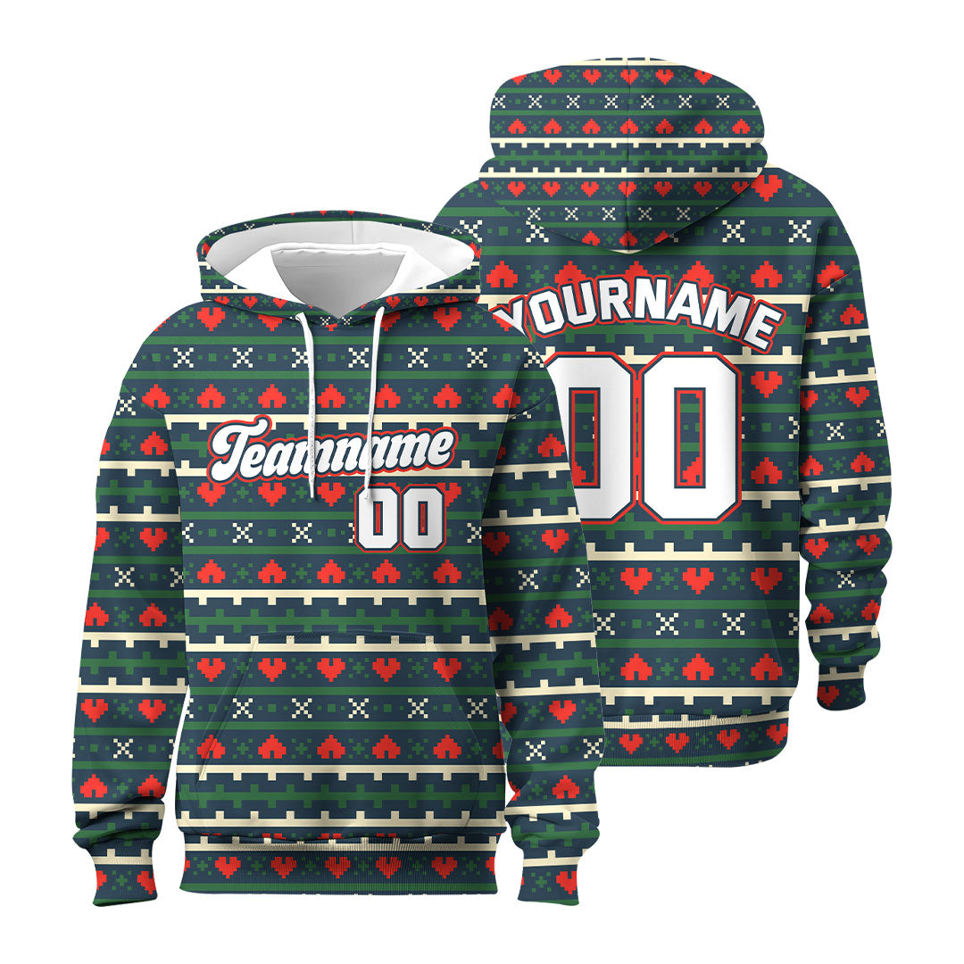 All Over Print Baseball Hoodie With Christmas Pattern
