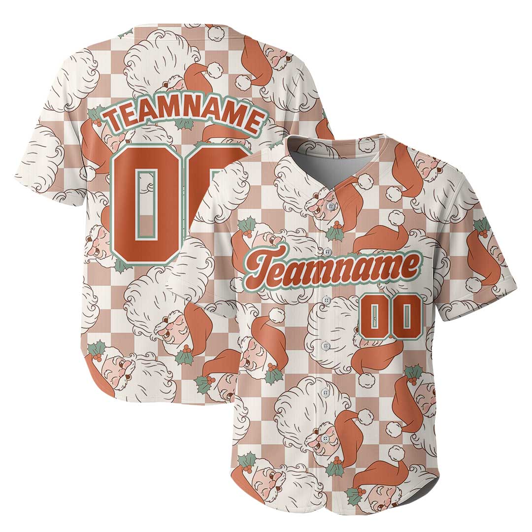 Custom Baseball Jersey with Christmas Checkerboard Pattern