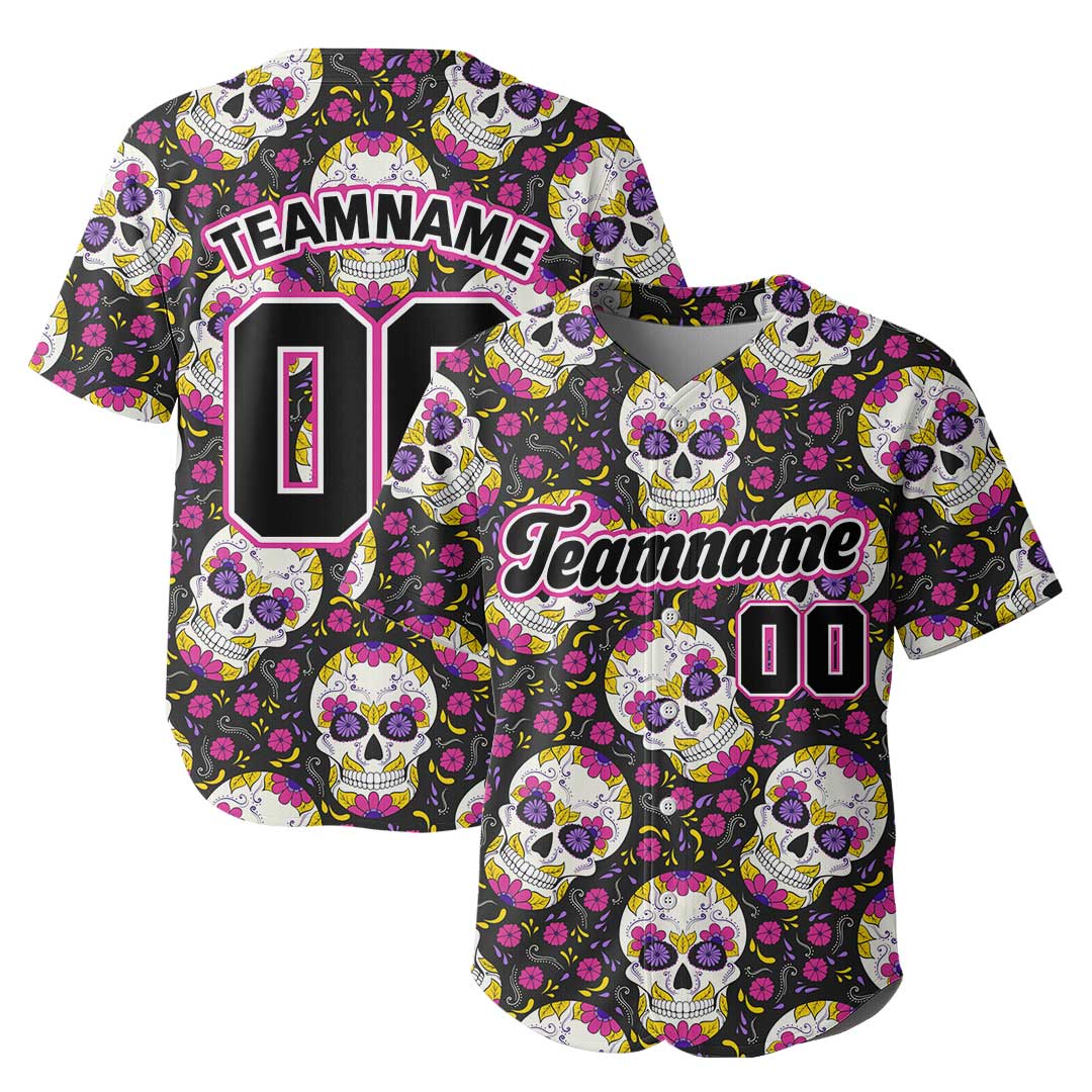 Custom Baseball Jersey with Calavera Pattern