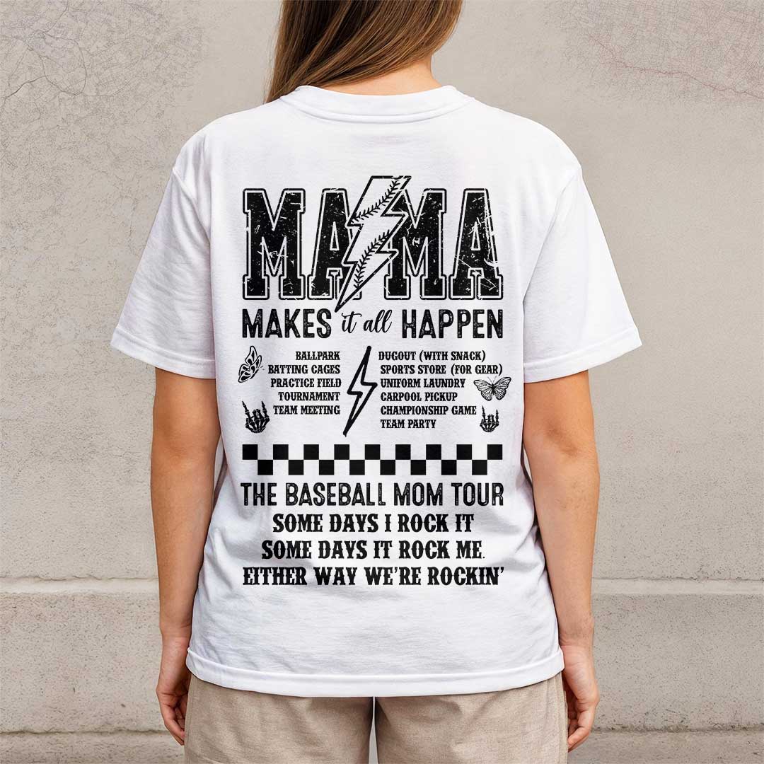 The Baseball Mama Tour - White and Black Baseball T-Shirt