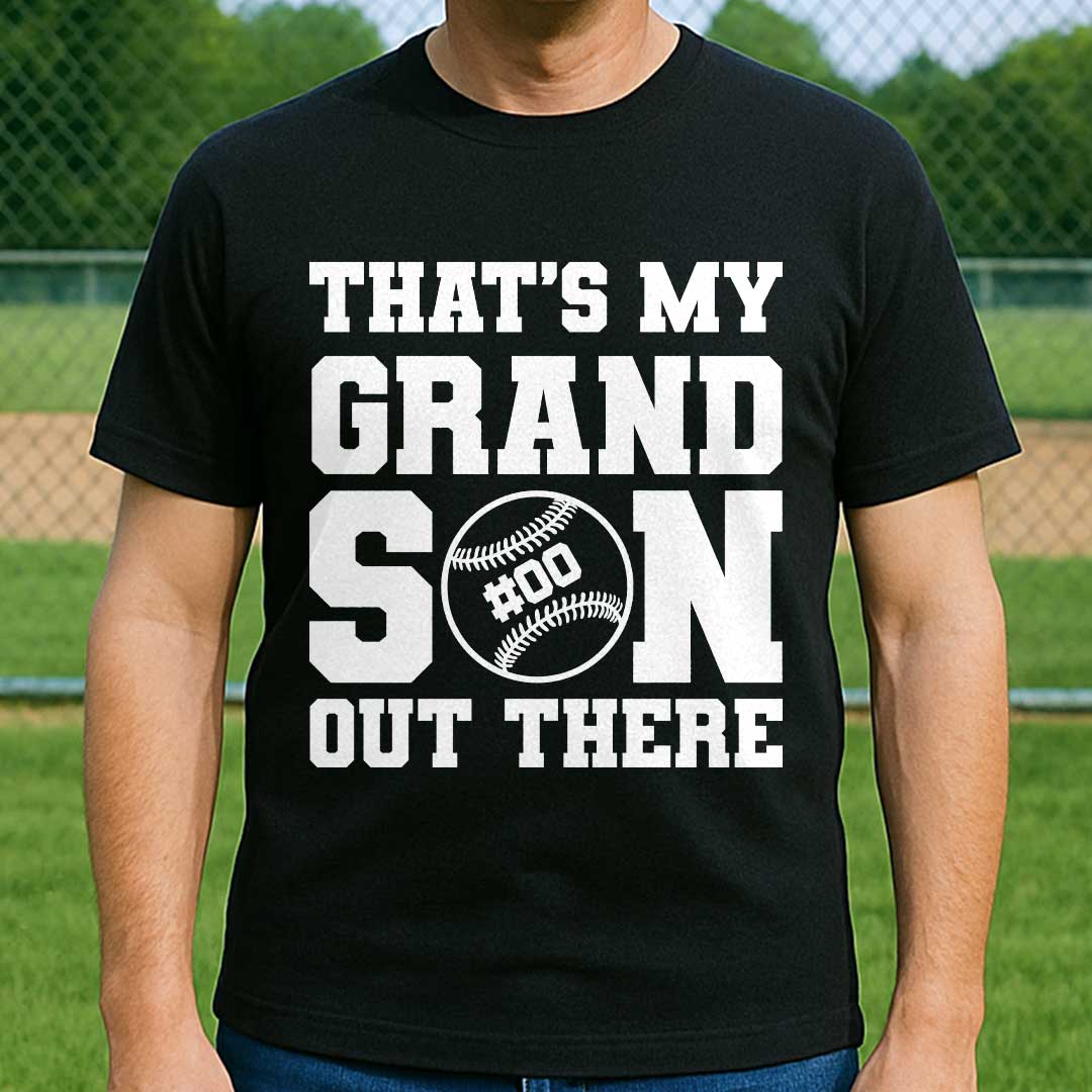 That's My Grandson Out There Custom Player Number - White and Black Baseball T-Shirt