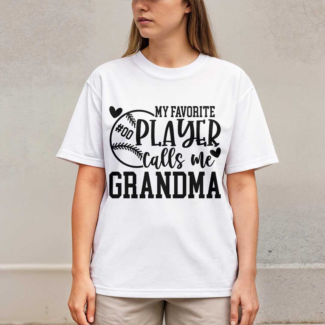 My Favorite Player Calls Me Grandma - White and Black Baseball T-Shirt