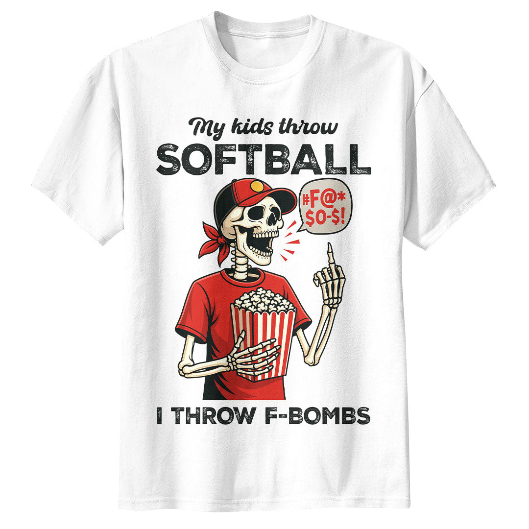 My Kids Throw Softball I Throw F-Bombs - Black White Navy Softball Tshirt