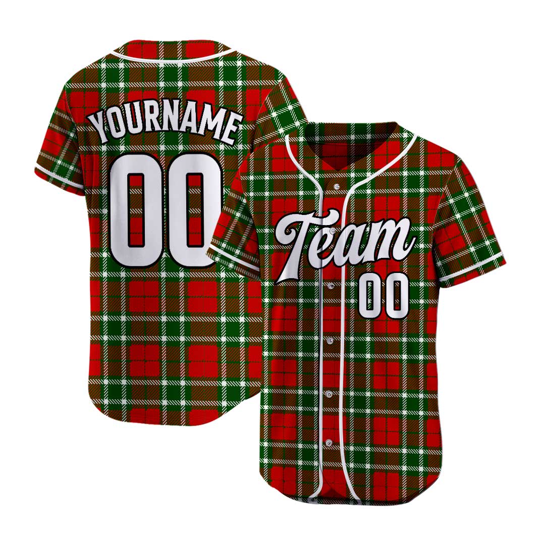 Custom Baseball Jersey with Christmas Plaid Pattern
