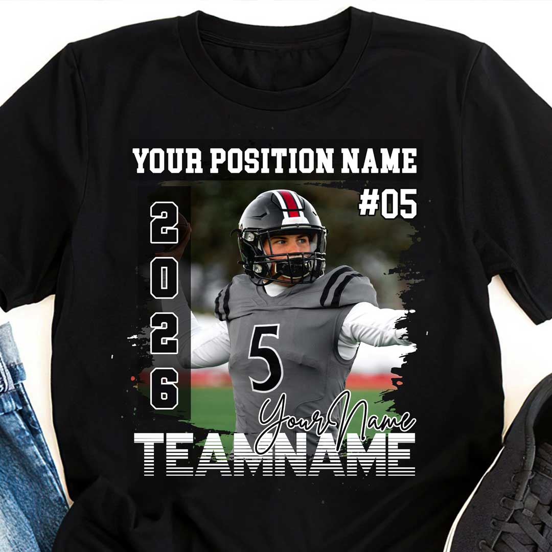 Custom Photo Football T-shirt with Player Position Name, Number and Name