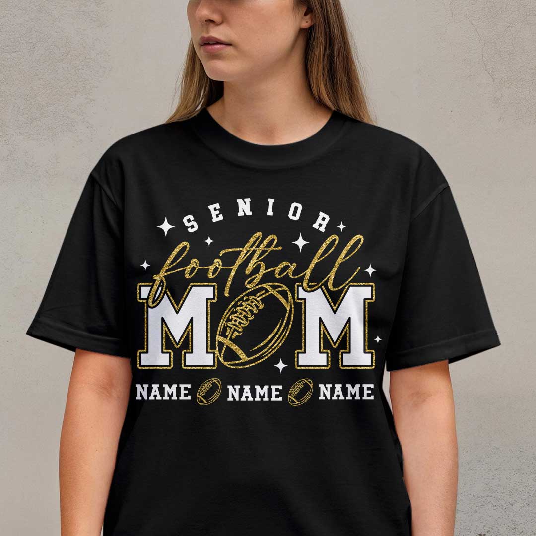 Senior Football Mom - Black and White Custom Football T-Shirt