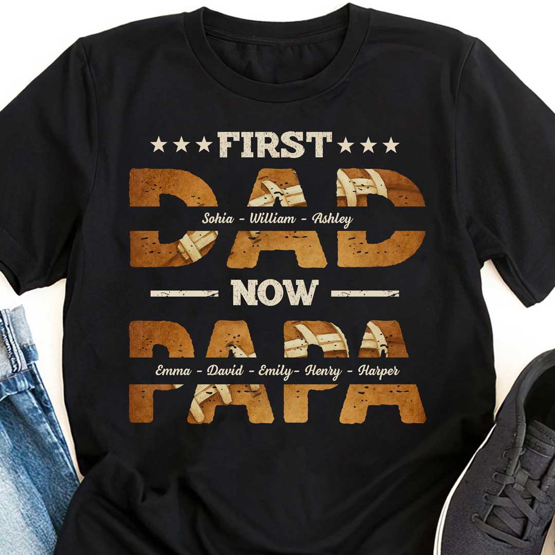 Personalized Football Dad Football Grandpa T-Shirt with Kids Name