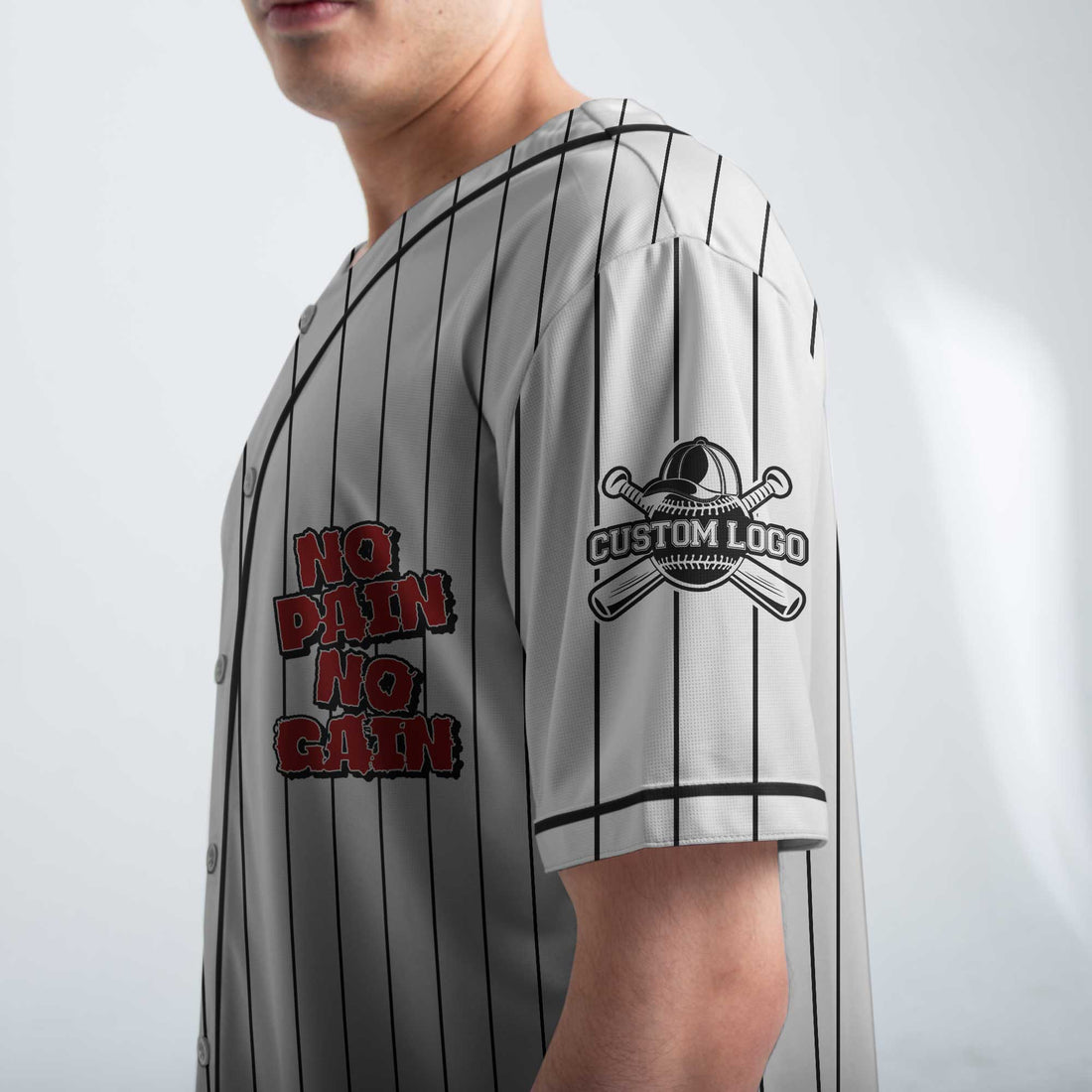 No Pain No Gain - Custom White Black Stripes Baseball Jersey