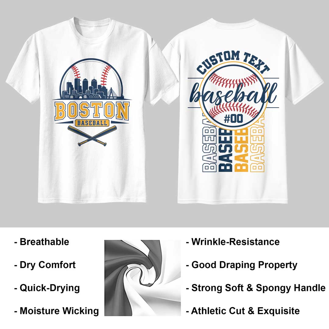 Baseball Boston State Series - Custom Black White Baseball T-Shirt
