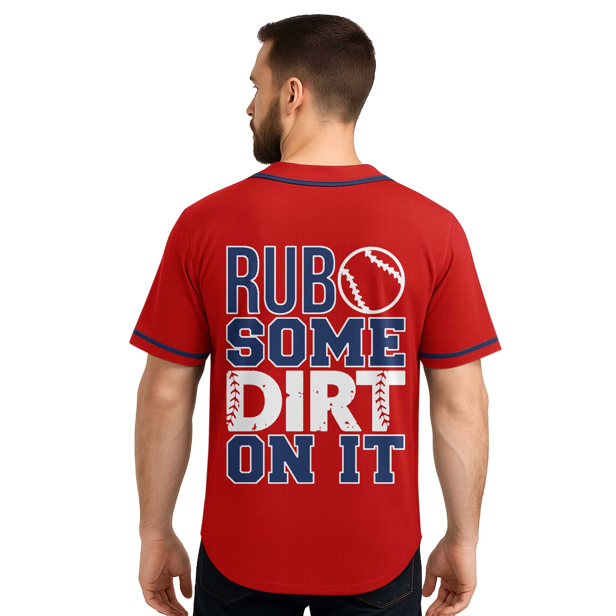 Rub Some Dirt On It - Custom Red and Navy Baseball Jersey
