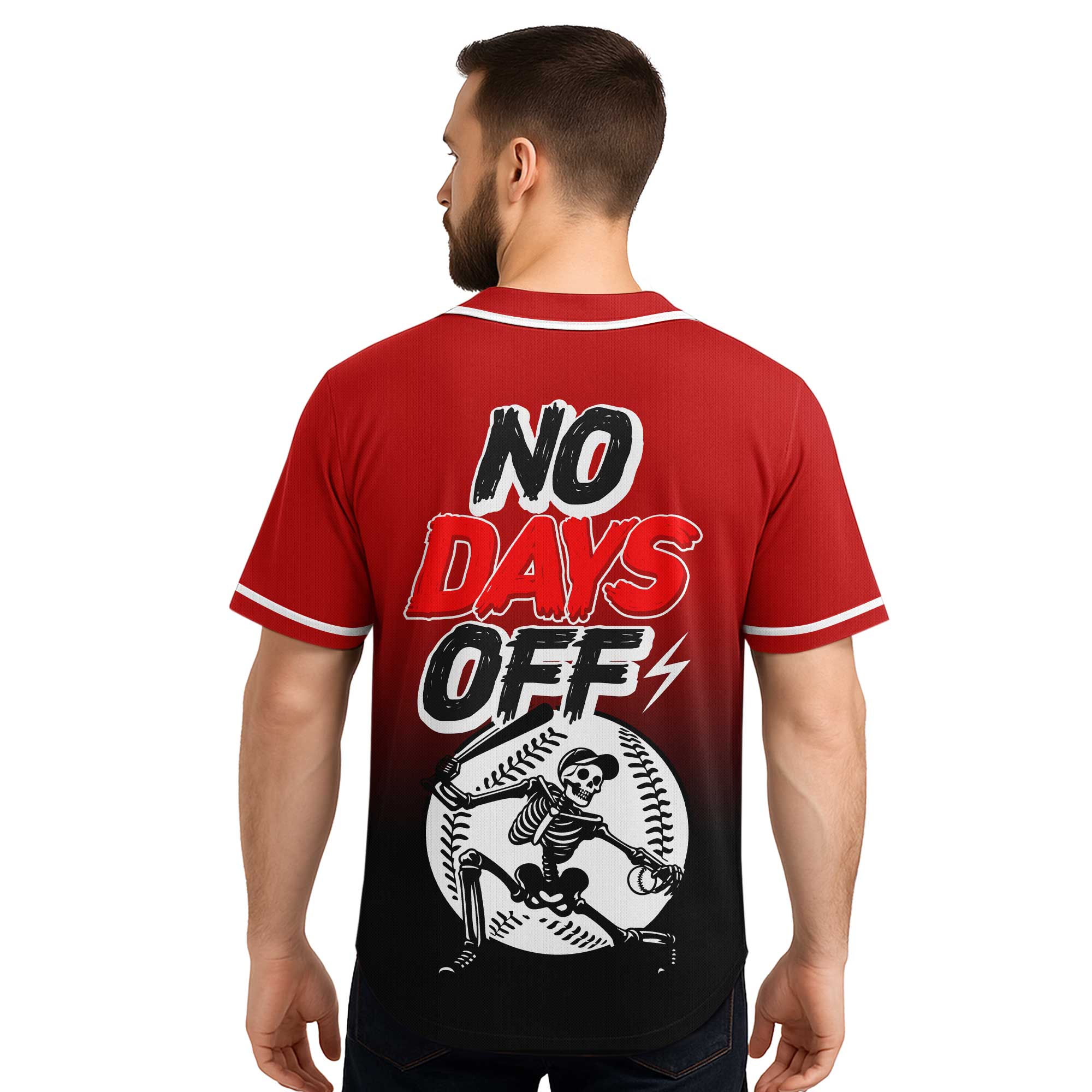 No Days Off - Custom Red Black Gradient Baseball Jersey
