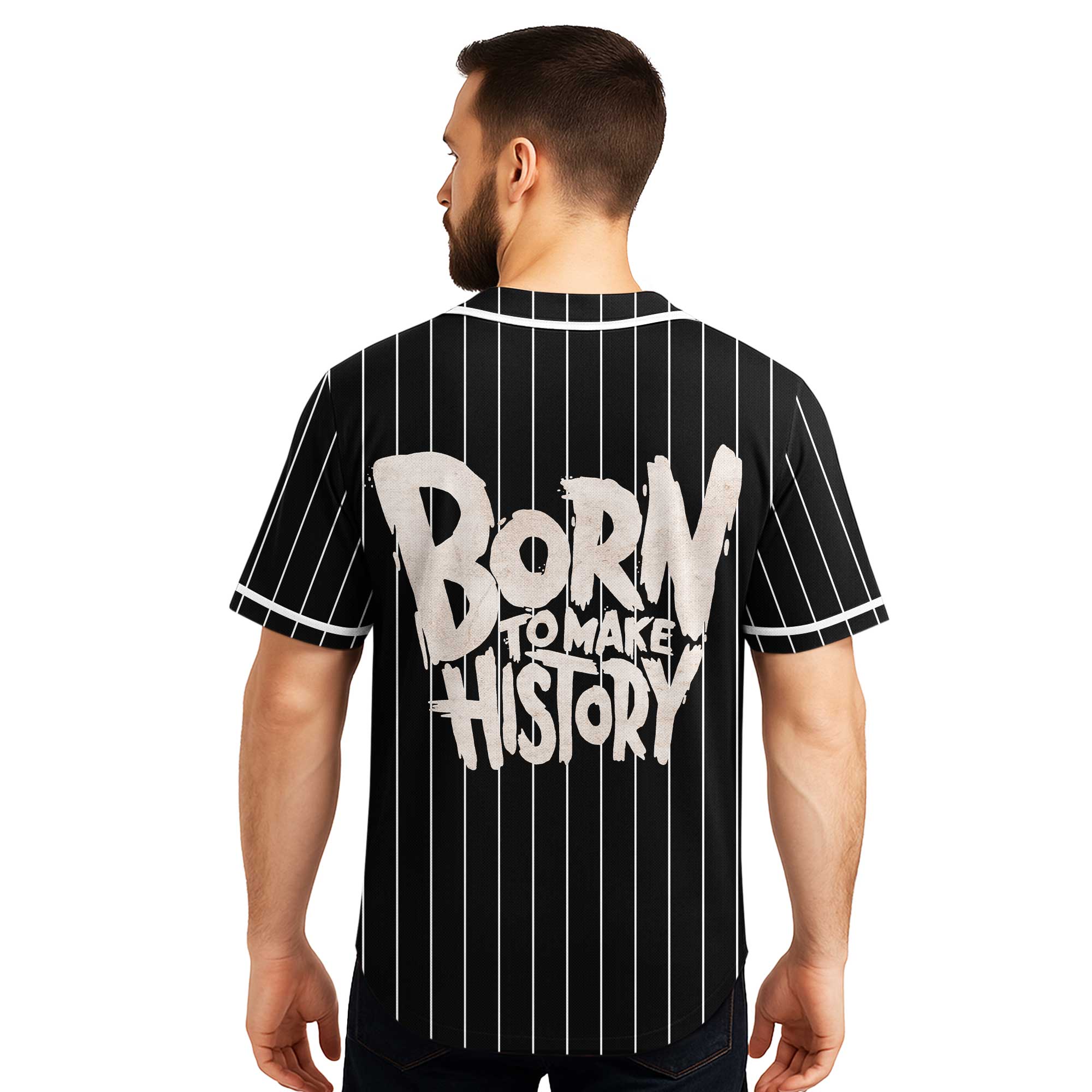 Born To Make History - Custom Black White Baseball Jersey