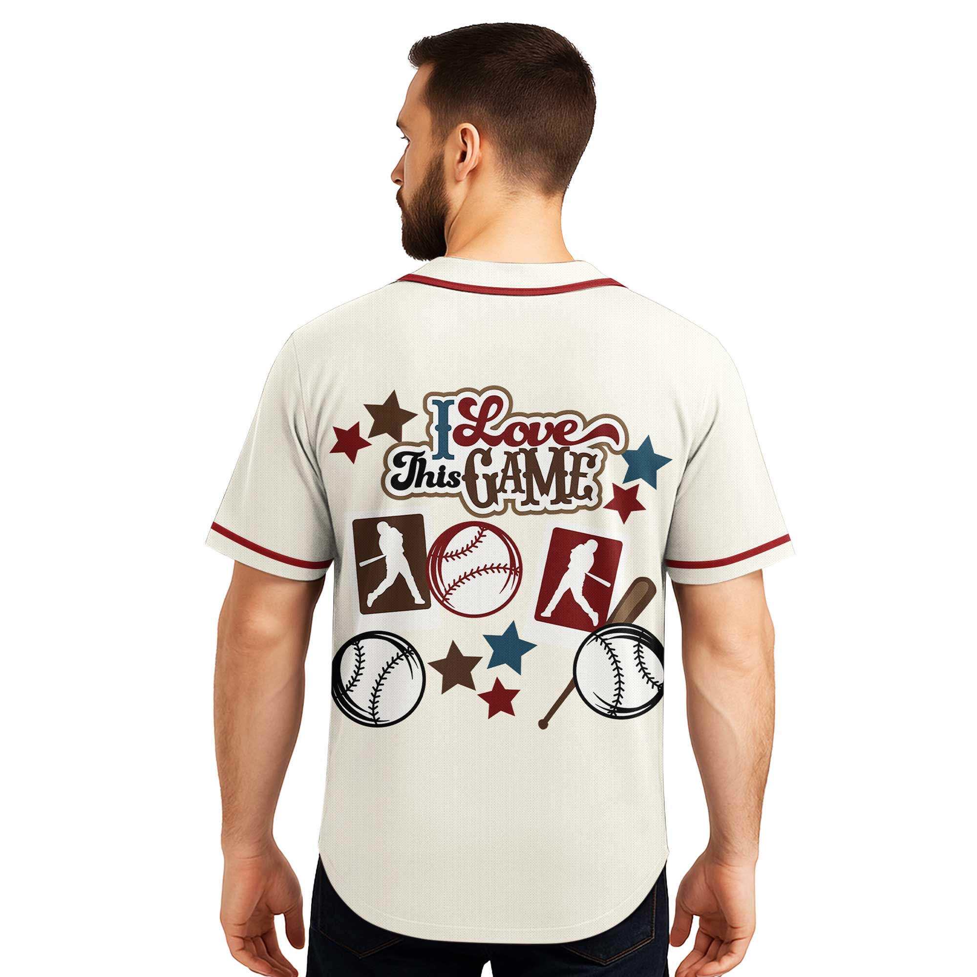 I Love Baseball - Custom Cream Red Baseball Jersey