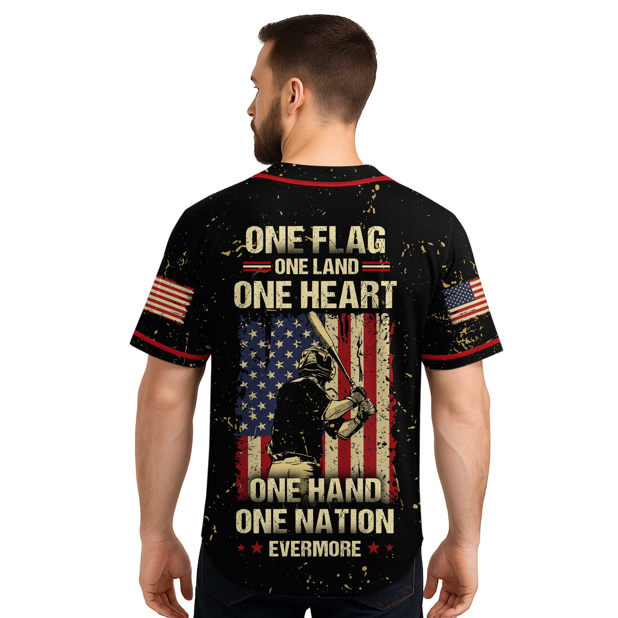 One Flag One Land One Heart One Hand One Nation Evermore - Custom Baseball Jersey - 4th of July Jersey Baseball Lovers