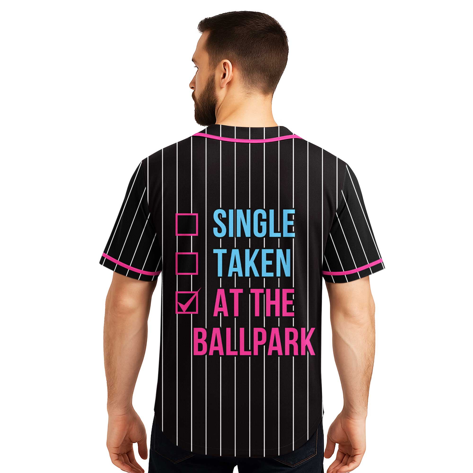 Not Single Not Taken At The Ballpark - Custom Black and Pink Baseball Jersey