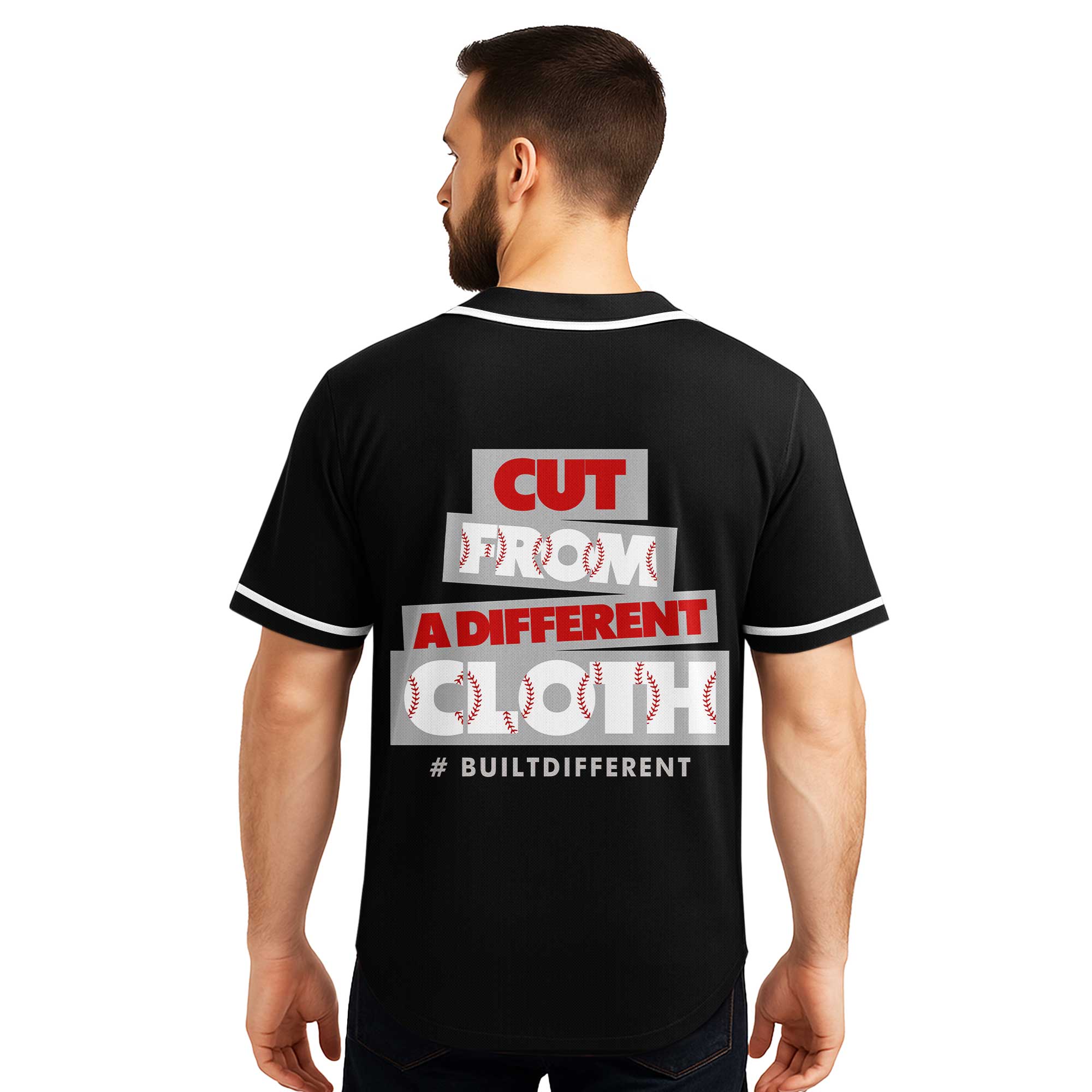 Cut From Different Cloth - Custom Black White Baseball Jersey
