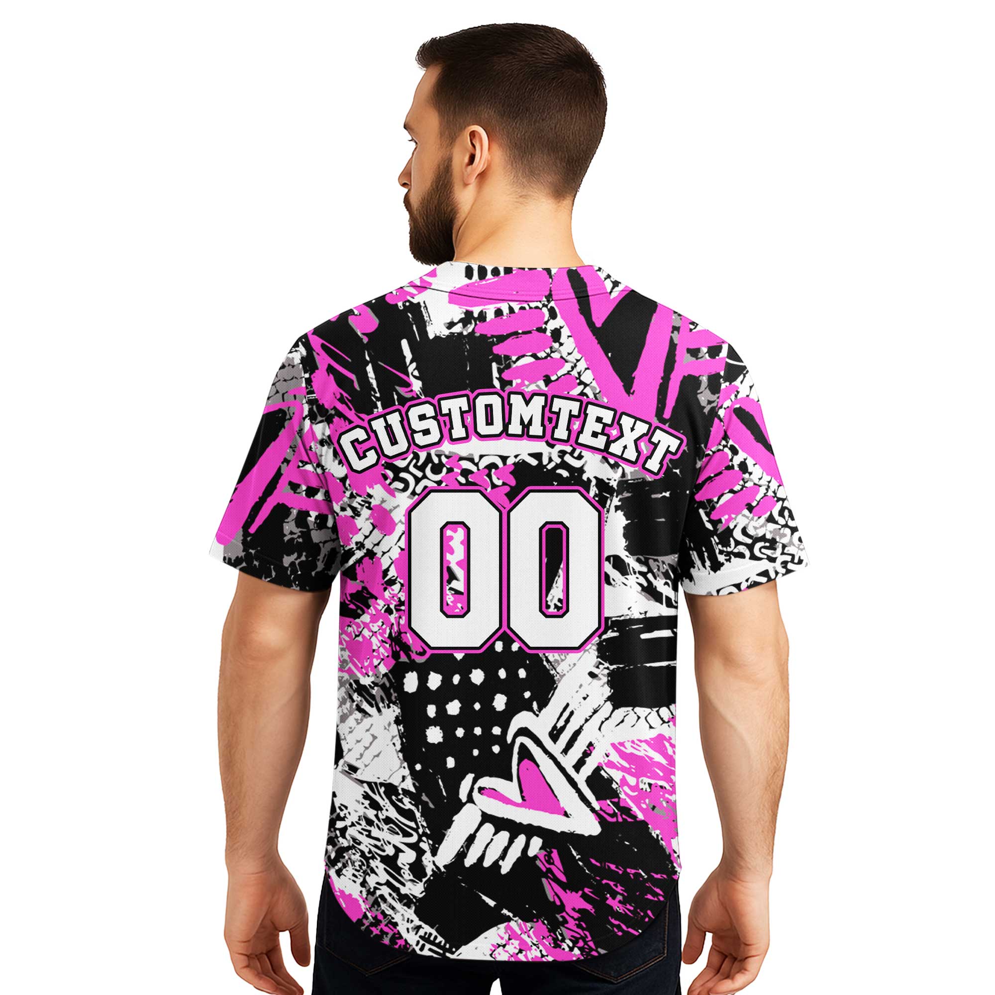 Custom Pink Ink Brush Stroke Pattern Baseball Jersey