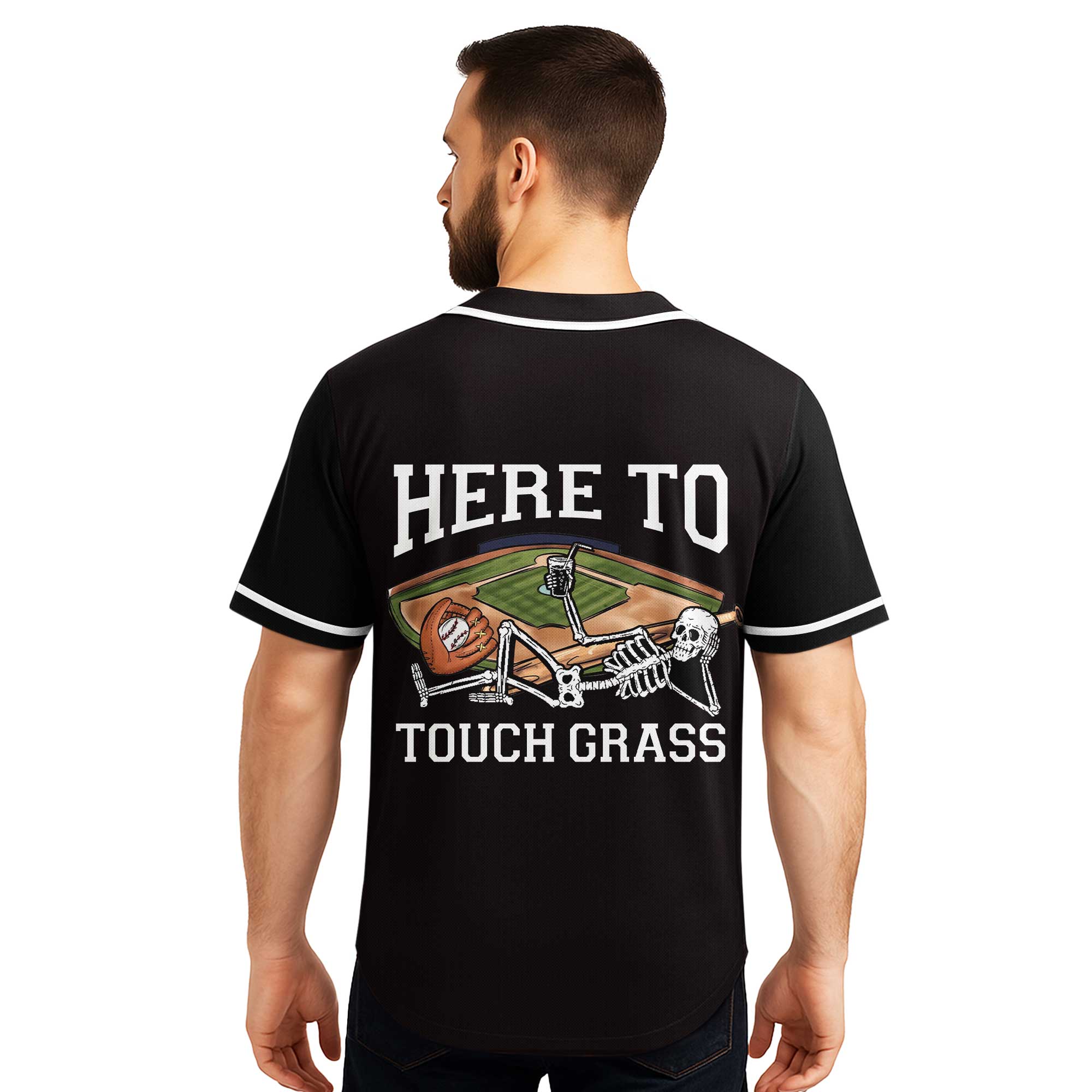 Here To Touch Grass - Custom Black Baseball Jersey