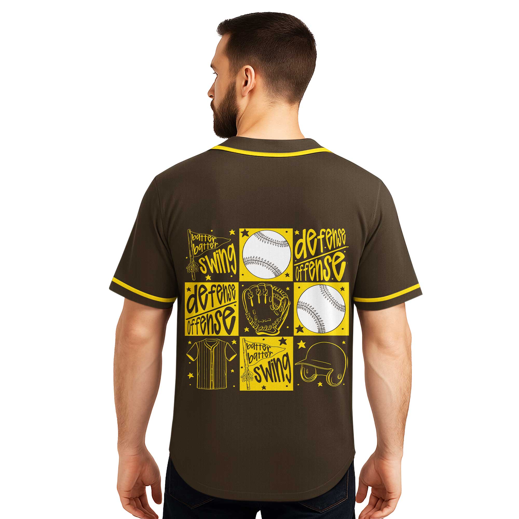 Game Day Batter Batter Swing - Custom Brown Yellow Baseball Jersey