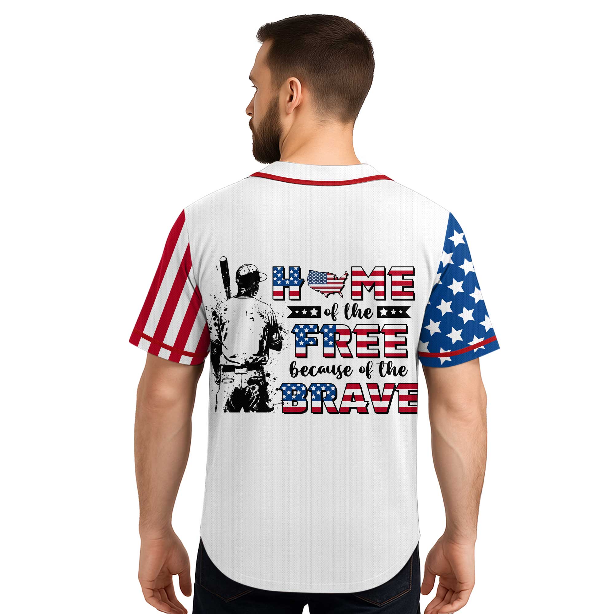 Home Of The Free Because Of The Brave - Custom Baseball Jersey - 4th of July Jersey for Baseball Lovers
