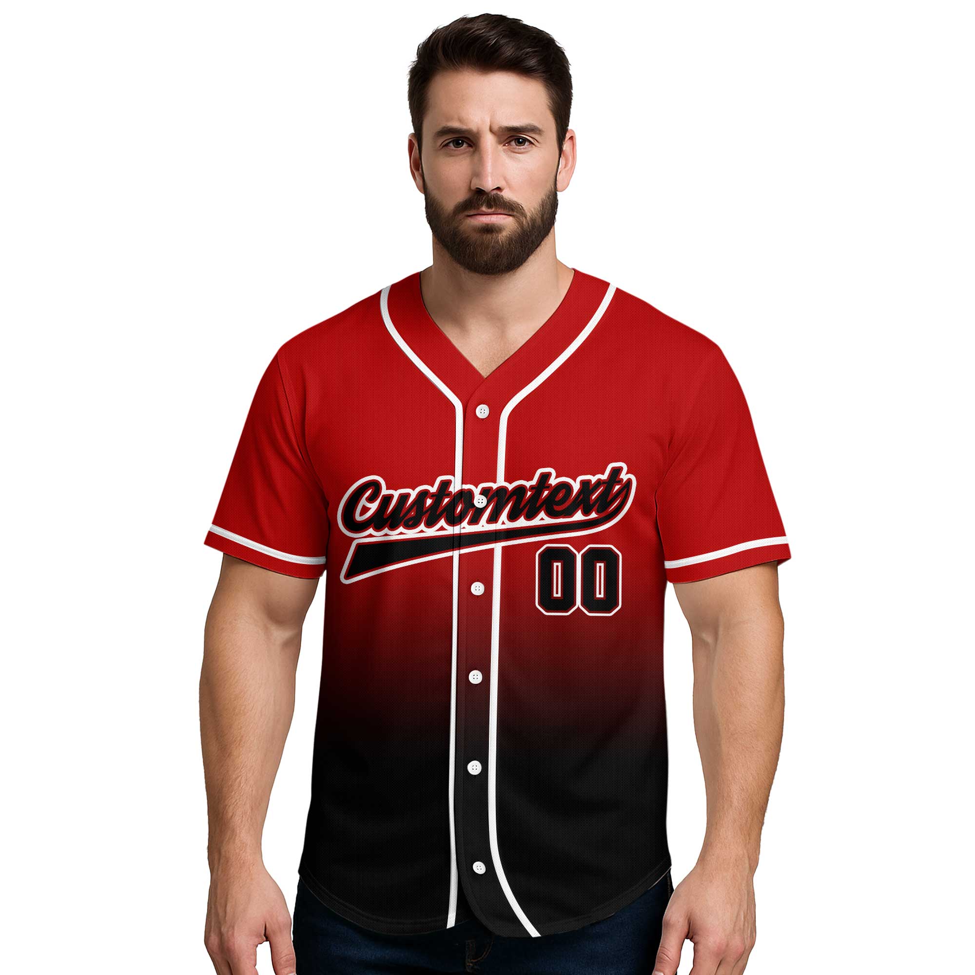 No Days Off - Custom Red Black Gradient Baseball Jersey