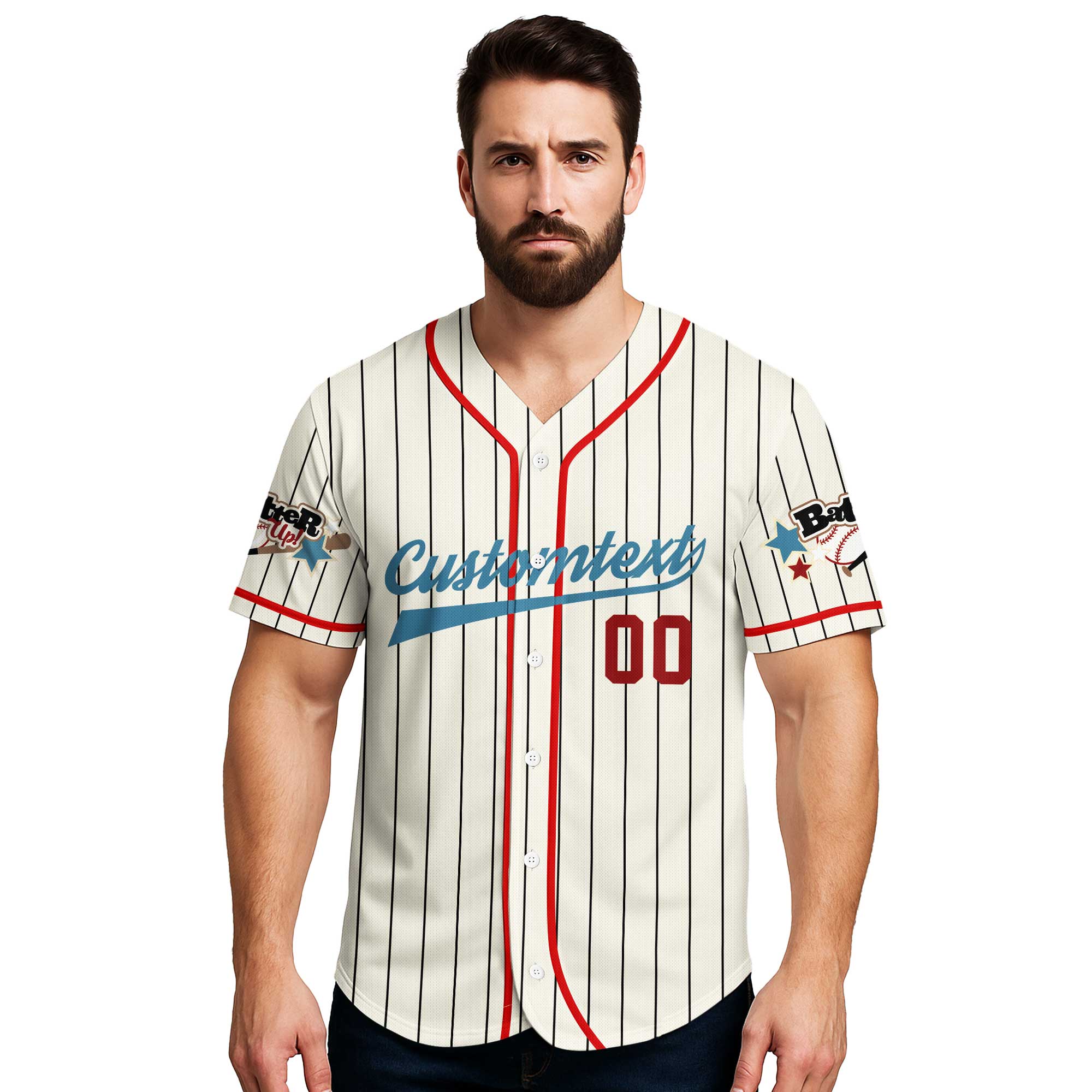 Baseball Slangs - Custom Cream Red Blue Baseball Jersey