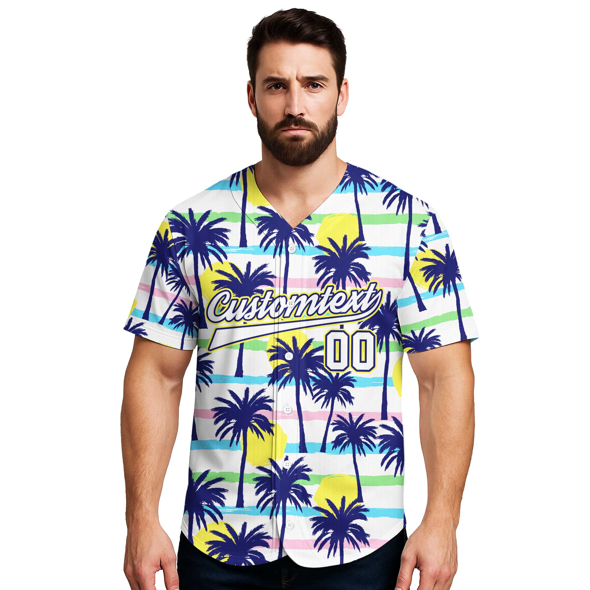 Custom Hawaii Palm Tree Sunrise Baseball Jersey