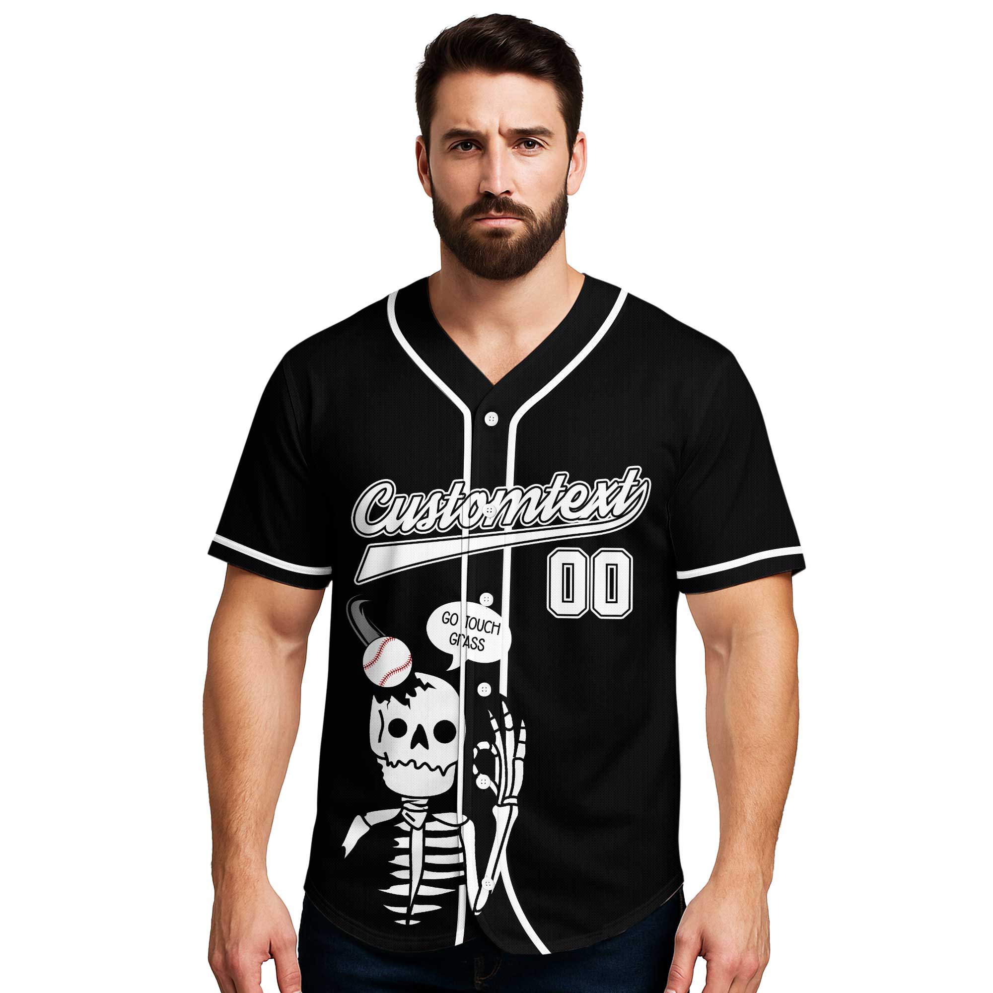 Here To Touch Grass - Custom Black Baseball Jersey