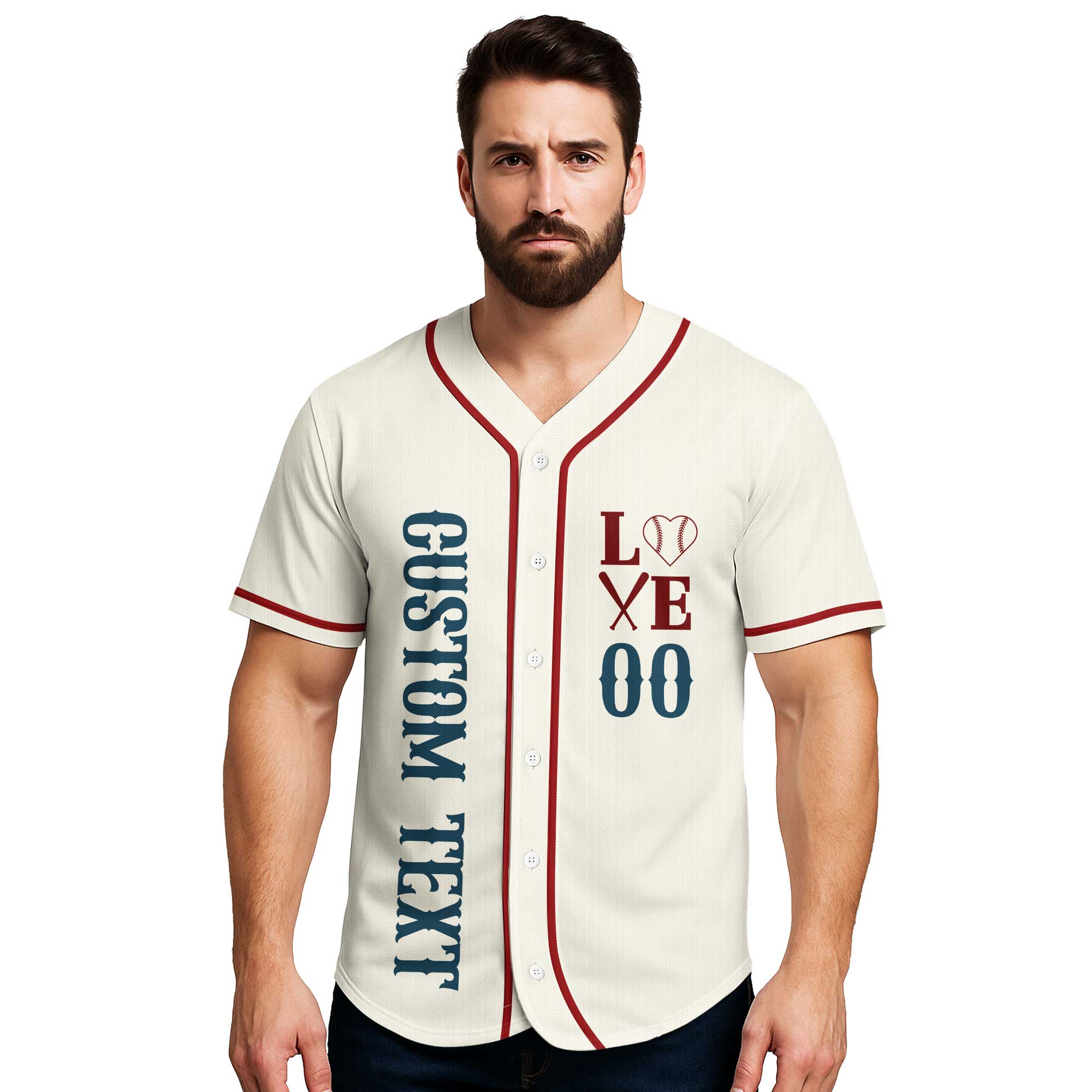 I Love Baseball - Custom Cream Red Baseball Jersey