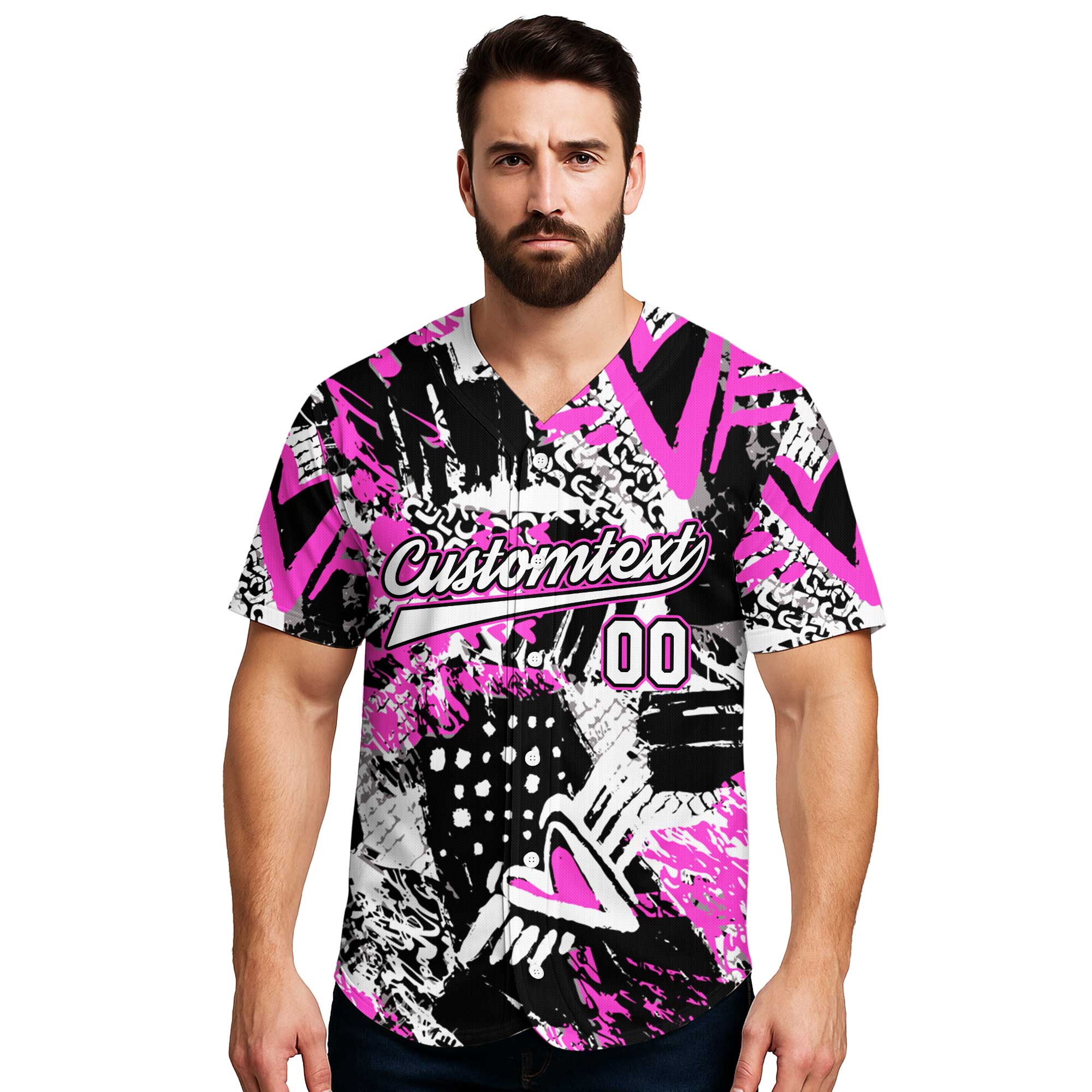 Custom Pink Ink Brush Stroke Pattern Baseball Jersey