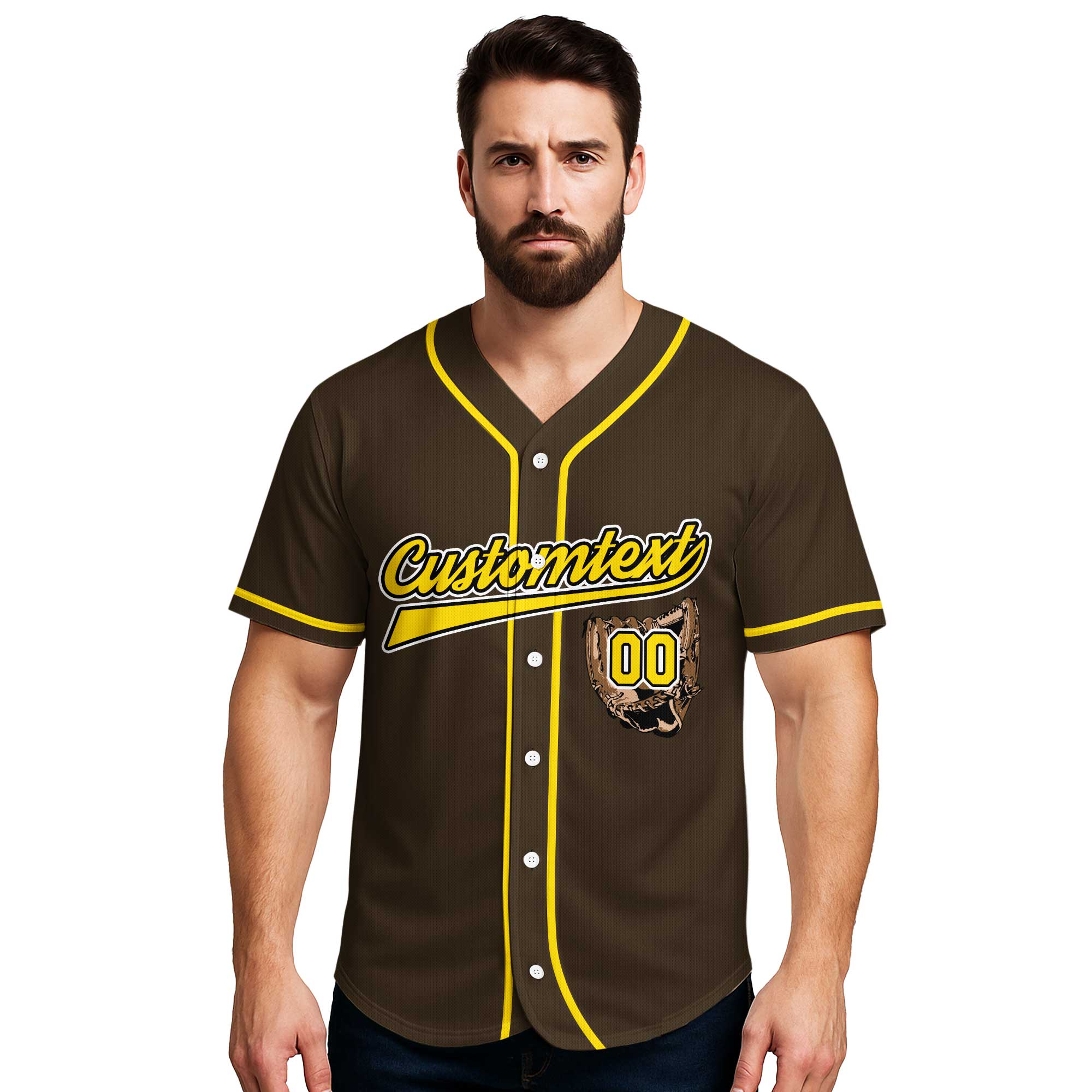 Game Day Batter Batter Swing - Custom Brown Yellow Baseball Jersey