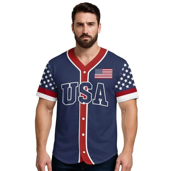 My Patriotic Heart Beats Red White & Blue - Men's American Flag Baseball Jersey 4th - Custom Name Custom Number