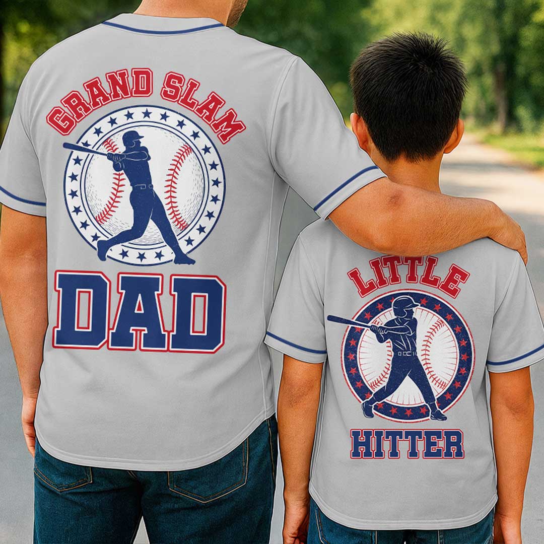Grand Slam Dad and Little Hitter - Custom Family Matching Baseball Jersey
