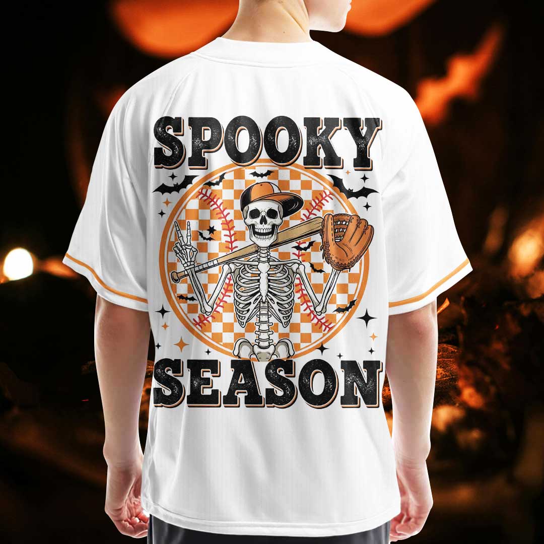 Spooky Season - Custom White Orange Halloween Baseball Jersey