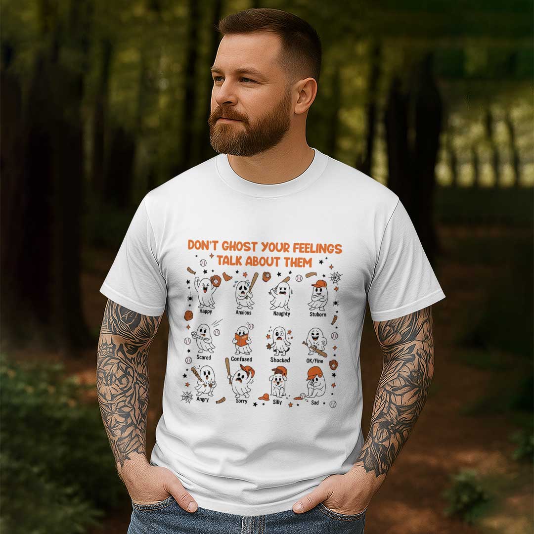 Don't Ghost Your Feelings Talk About Them Baseball Halloween T-Shirt