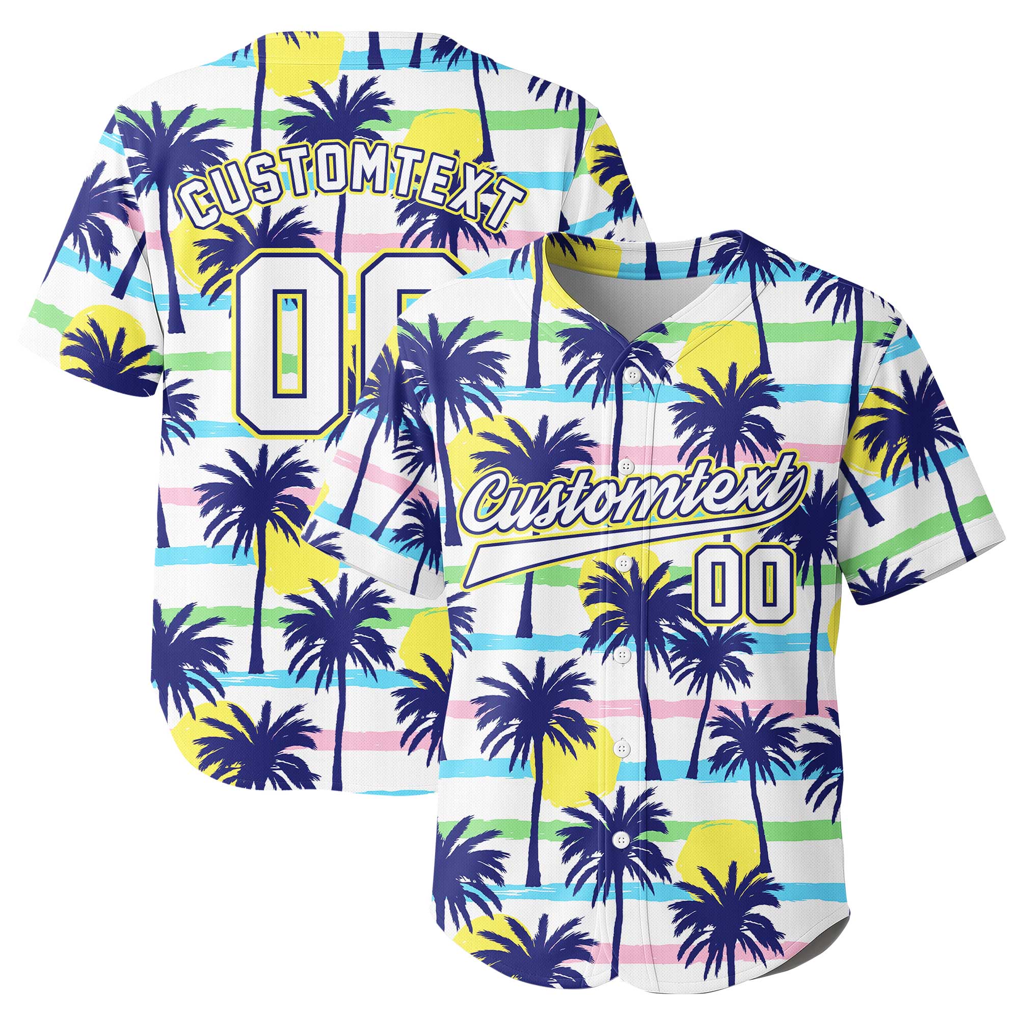 Custom Hawaii Palm Tree Sunrise Baseball Jersey