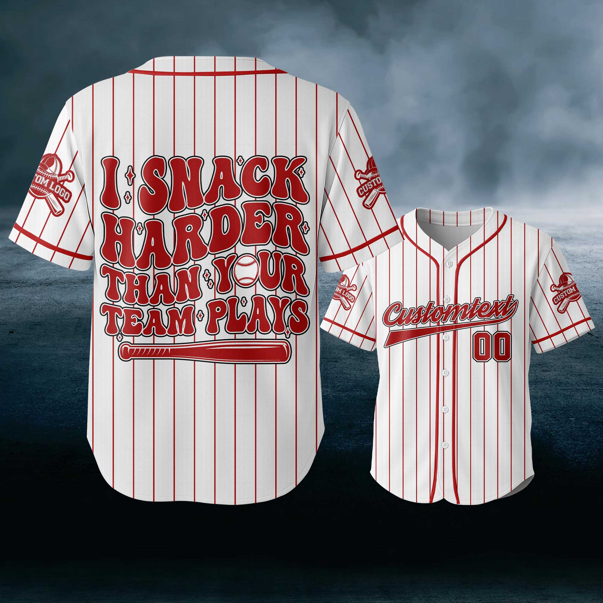 I Snack Harder Than Your Team Plays - Custom White with Red Stripes Baseball Jersey