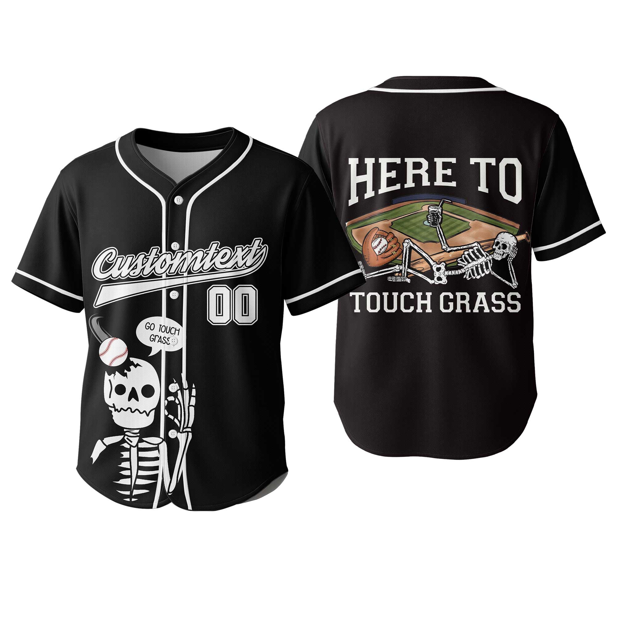 Here To Touch Grass - Custom Black Baseball Jersey