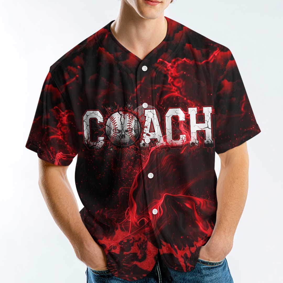 Coach - Custom Black Red Halloween Baseball Jersey
