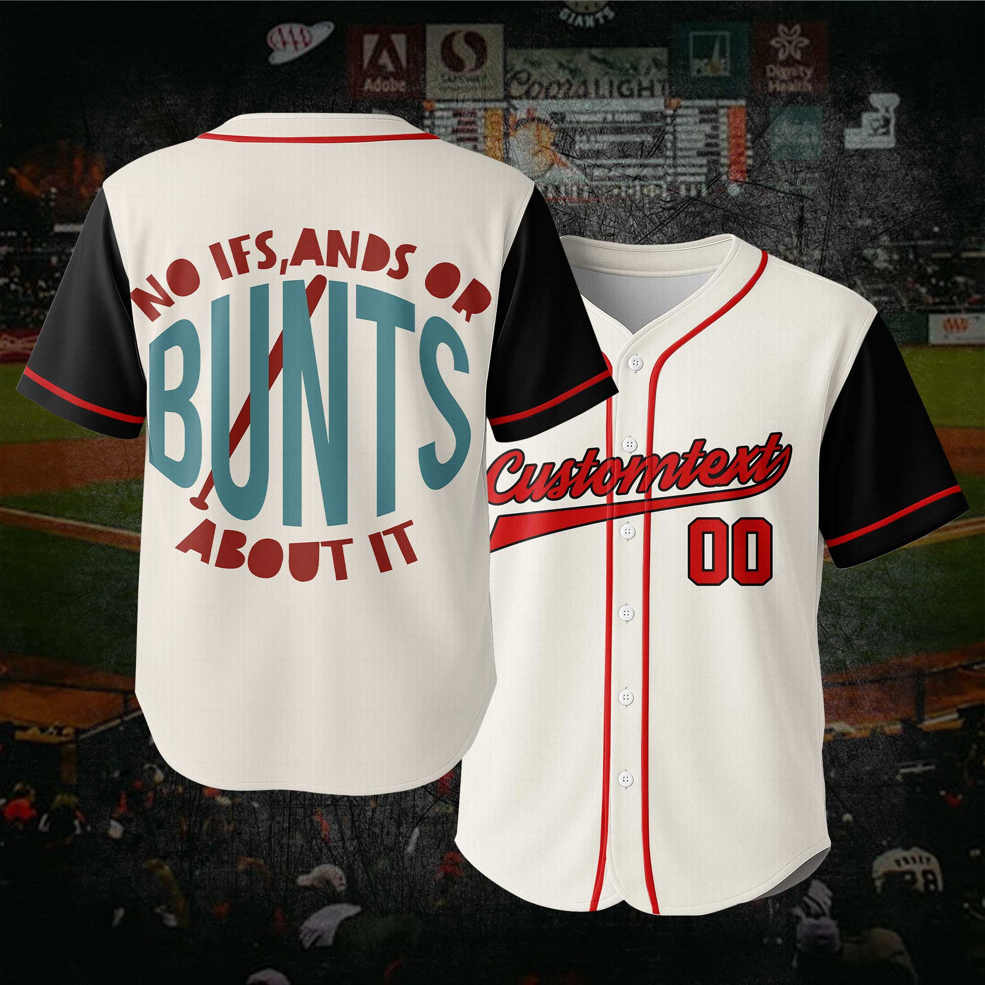No Ifs, Ands Or Bunts About It - Custom Cream Black Raglan Baseball Jersey