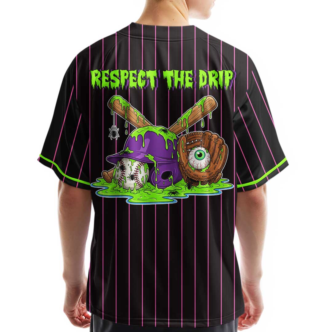 Respect The Drip - Custom Black Green Halloween Baseball Jersey