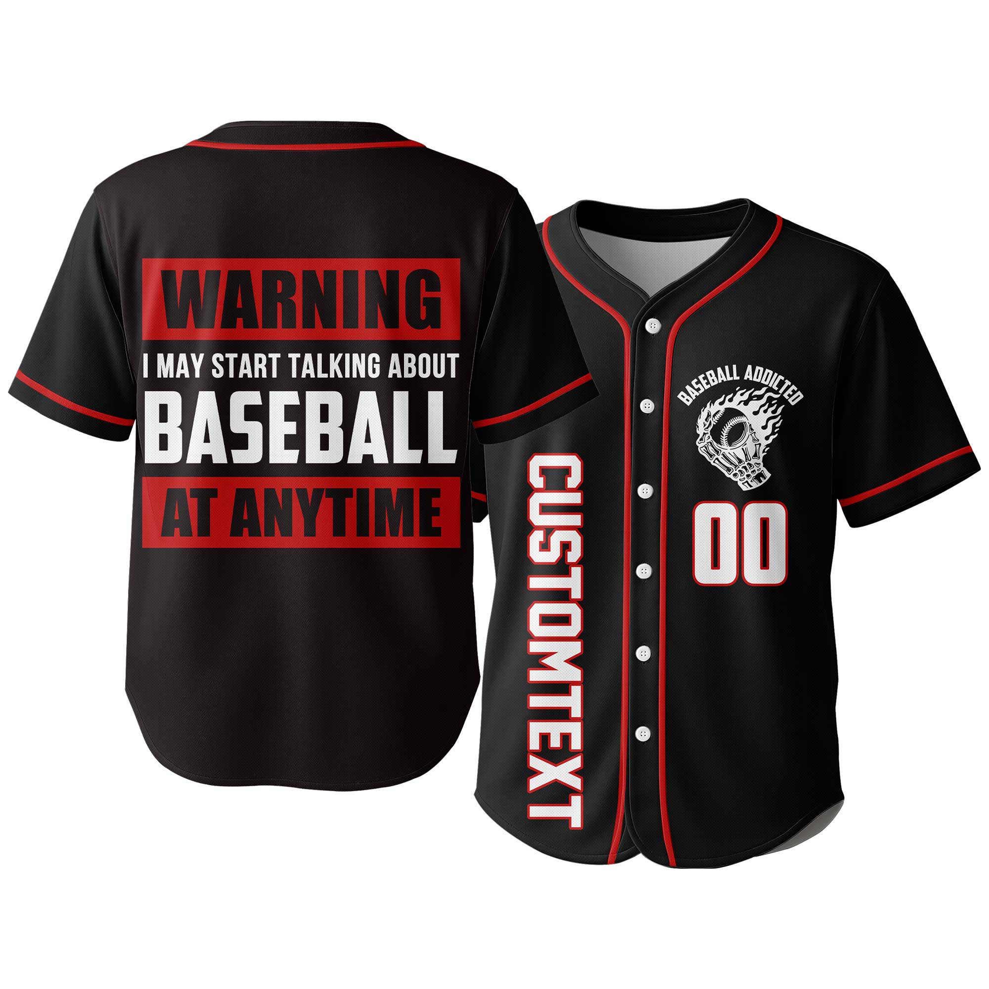 Warning: Nonstop Yapping About Baseball - Custom Black and Red Baseball Jersey